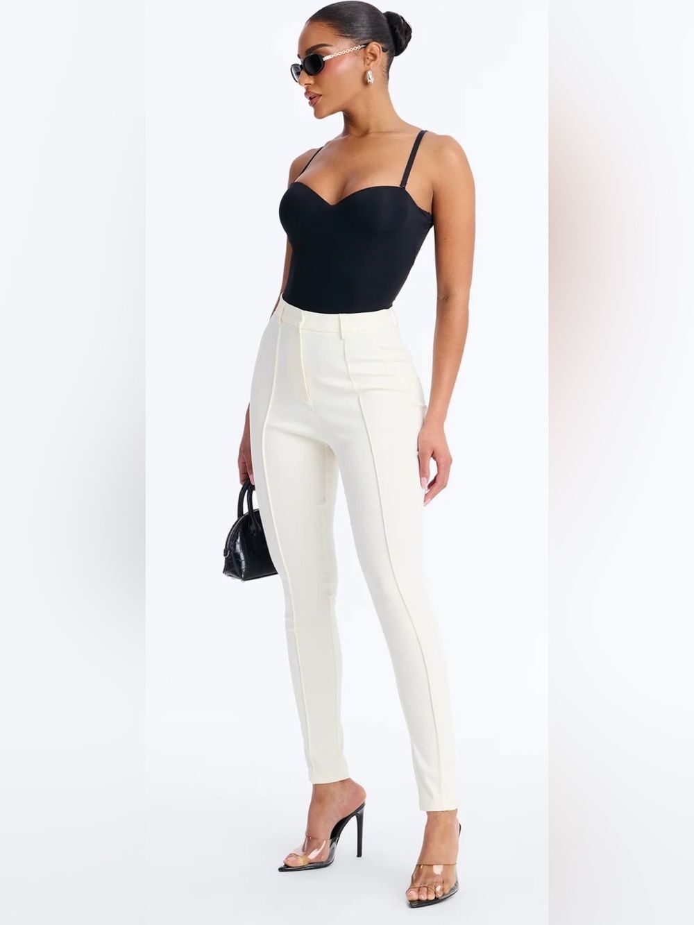 Fashionova Raise The Bar Skinny Trouser - Ivory Size Medium